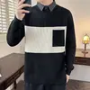 Venda Quente Transfronteiriça Venda Direta da Fábrica Inverno Novo Camisa de Peça Falsa Espessada Gola Sweater Malhas Masculinas
