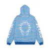 Sudadera con capucha unisex, holgada, casual, versátil, con cremallera, estampado de rayas con cruz y letras bordadas, estilo americano, moderna