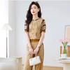Verano Nuevo Estilo Maduro Ligero a Base de Sal Patrón Geométrico Bronceado Camiseta de Manga Corta Pantalones Deportivos Casuales Traje de Dos Piezas para Mujer