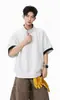 Camisa polo de manga curta com zíper parcial desconstruída em color-block estilo americano para homens, camiseta casual de verão com corte solto para homens
