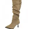 Botas de montar de tacón grueso, estilo retro, forradas de polar, color café 2026, botines ajustados estilo francés, botas de mujer para otoño/invierno, botas altas hasta la rodilla para mujer