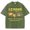[Transfronterizo 230g] Camiseta Lavada para Mujer Estampado de Fruta de Limón Fresco Y2K Manga Corta Holgada Pieza Completa