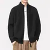 Jaqueta Retro Americana de Alta Qualidade Suéter Cardigan Pesado Masculino Outono Inverno Zíper Duplo Gola Alta Meia Tricô Peça Externa Masculino