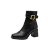 Versão em Pele de Ovelha~Botas Femininas para Outono e Inverno com Solado Silencioso, Bico Quadrado e Salto Alto, Botas Elegantes com Salto Bloco, Botas Versáteis e Emagrecedoras com Superfície Macia