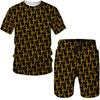 Traje deportivo de verano para hombre transfronterizo con letras, estampado digital 3D, camiseta de manga corta y pantalones cortos, ropa informal transpirable de 2 piezas.