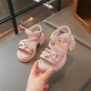 Sandalias para Niñas Verano Nuevo Estilo Zapatos Romanos Elegantes de Suela Gruesa para Niña Pequeña Estilo Princesa Rhinestone Punta Abierta Suela Suave Zapatos de Playa