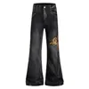 Jeans OREETA de alta calle americana, lavados, con efecto desgastado y microcampana, para hombre y mujer, con diseño de retazos y corte ajustado, pantalones de largo hasta el suelo