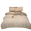 Juego de Cuatro Piezas de Algodón Puro Lavado Estilo Sueño Nude, Sábana Bajera y Funda Nórdica Estilo Ins Amigables con la Piel, Juego de Tres Piezas de Sábana Bajera para Cama de Dormitorio Fresco Pequeño