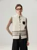 Colete Tricotado Jacquard de Caxemira em Camadas Outono Inverno Feminino Padrão Fair Isle Fio Sem Mangas Cardigan com Lapela Colete Quente