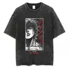 Tamanho Europeu Transfronteiriço Camiseta Masculina de Manga Curta Lavada Vintage Desenho Animado Anime Estilo Dark High Street Europeu e Americano Camiseta Curta Masculina