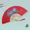 Nuevo Estilo Chino Estilo Antiguo Ventilador Plegable de Bambú Pequeño Portátil de Verano para Danza Cheongsam Hanfu Foto