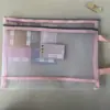 Bolsa de arquivo transparente com malha personalizada para classificação de matérias, bolsa de armazenamento de livros didáticos A4 para estudantes, portátil e de grande capacidade