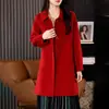 Abrigo de Lana de Nuevo Estilo para Mujer con Cuello de Muñeca, Abrigo de Lana Doble Cara Simple y Elegante, Cárdigan Holgado de Longitud Media