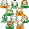 Conjunto de 10 Peças de Centros de Mesa Colmeia de Animais da Selva para Bebê Decorações de Mesa 3D Adequado para Bebês Safari