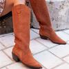 Botas Femininas de Inverno Nova Moda Salto Médio 40-43 Bico Fino Camurça Cano Alto Feminino