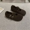 Zapatos Planos Cálidos y Cómodos Estilo Retro Francés Mary Jane de Felpa Birkenstock Otoño e Invierno Mujer 2025 Nuevos Correas con Doble Hebilla