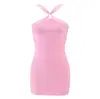 Vestido Sexy Ajustado Bodycon de Color Sólido con Diseño de Vendaje y Cuello Halter sin Espalda, Moda de Verano de Comercio Exterior Europeo y Americano 2026