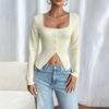Moda Europeia e Americana Transfronteiriça Feminina Sexy Estilo Maduro Camiseta Outono e Inverno Cropped com Design Único e Mangas Longas