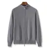 Nuevo Cárdigan de Punto con Media Cuello Alto 100% Lana para Otoño e Invierno 2025, Cremallera Doble, Chaqueta Holgada de Color Puro para Hombre