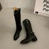 Botas Altas Retro de Tacón Grueso Talla Grande para Mujer 2026 Primavera/Otoño Nuevo Estilo Británico Punta Redonda Por Encima de la Rodilla Alargadoras de Piernas Botas de Jinete
