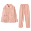 Pijama de Franela de Invierno 2025 para Mujer, Cárdigan de Manga Larga, Lindo para Niñas, Suelto, Cálido, Espeso, Conjunto de Ropa para el Hogar