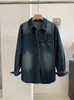 KEKEZOON Camisa Jaqueta Jeans Manga Longa Gradiente Lavado Gola Reversível Peça Única Top Outono Novo 8682
