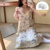 Pijama de Verano 2025 Transfronterizo para Mujer Camisón de Tirantes Tejido Arrugado con Almohadillas en el Busto Vestido Dulce Casual para Estar en Casa