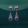Pendientes de plata de ley S925 con filamento esmaltado y flor de peonía china de estilo étnico vintage, joyería antigua para mujer.