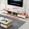 Mesa de Centro Redondeada Estilo Europeo, Combinación Simple Moderna de Mesa de Centro y Mueble de TV, Mesa de Centro de Cristal Templado, Mesa de Centro para Apartamento Pequeño, Sala de Estar