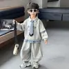 Conjunto de Sudadera para Niños Primavera y Otoño Estilo Coreano Conjunto Deportivo de Dos Piezas Guapo para Niños Pequeños y Niños Pequeños Ropa Elegante Comercio Exterior