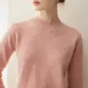Suéter de tricô com gola alta parcial em cashmere para mulheres, novo estilo outono e inverno, camisa base simples e versátil, pulôver solto na cor camelo