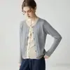 Cárdigan de cachemira para mujer con cuello redondo, abrigo de manga larga de dos piezas simuladas, nuevo diseño de bloques de color otoño e invierno, suéter cálido y moderno