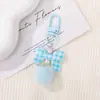 Llavero colgante de lazo de cuadros de colores con pompón, producto terminado hecho a mano para DIY, accesorio de llavero de cuentas, colgante para bolso