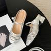 Tacón Grueso, Tacón Medio, Medias Zapatillas Abiertas en la Punta, Ropa de Verano para Mujer, Nuevas Sandalias Tejidas, Sandalias de Playa, Muller de Hada
