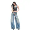 26 Años de Primavera y Verano Nuevos Jeans Azules Lavados de Pierna Ancha Estilo Francés Bordados Adelgazantes para Mujer