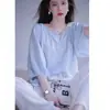 Camisa de diseño fresca azul de manga tres cuartos para mujer Verano nuevo estilo western retro suelta de alta calidad moda