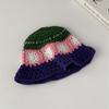 Estilo coreano contraste cor pequena fresco artesanal crocheted malha chapéu pescador primavera e verão meninas doce design chapéu da bacia