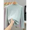Suéter de punto largo de alta calidad, talla extragrande, nuevo color de otoño e invierno, hilo de núcleo retorcido con puntos, para mujer, camisa básica de cuello medio, corte ajustado
