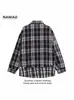 Jaqueta Masculina com Design Falso de Duas Peças, Casaco Masculino Solto Tendência, Novo Estilo 2025, Xadrez Patchwork Trama Inspirado em Chanel