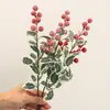 Arreglo floral decorativo navideño flor individual baya simulación acebo fruto rojo individual decoración del hogar cubo de frutas rico