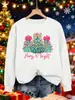 Feliz Natal, Camisolas Femininas com Estampa de Árvore Colorida, Gola Redonda Casual, Streetwear, Roupas de Outono