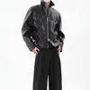 Jaqueta de motociclista masculina de alta qualidade estilo coreano com design desconstruído único, ombros acolchoados, novo casaco de couro, peça de outer wear estilosa e de corte solto