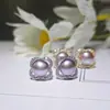 Pendientes populares de encaje y perla natural con diseño de trébol de cuatro hojas y circonita, pendientes de botón de agua dulce de lujo discreto para mujer, moda coreana y japonesa