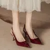 Sandálias de Salto Alto Vinho para Mulheres, Biqueira Meio Coberta, Calcanhar Aberto, Bico Fino, Saltos Agulha, Sapatos Estilo Chanel, Sandálias de Moda Feminina