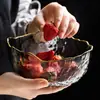 Martelo padrão borda dourada tigela de salada de vidro engrossado grande pintura de ouro Tigela ins simples transparente tigela de sopa doméstica tigela de frutas