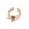 Anillo Abierto de Acero Inoxidable con Piedra Colorida Estilo Retro Francés, Joyería de Moda, Anillo de Estilo de Alta Gama Europeo y Americano