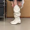 Botas largas de invierno 2026 nuevas, a la moda y con estilo coreano, moda europea y americana, punta cuadrada, diseño simple para aumentar la altura y botas con volantes plisados para mujer