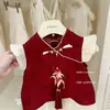 Novo Vestido Cheongsam Vermelho Estilo Chinês Nacional para Meninas, Colete de Verão, Vestido de Tela, Moda para Meninas, Saia Curta Modificada