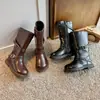 Botas Altas de Moda para Niñas Estilo Coreano con Hebilla 2026 Otoño/Invierno Nuevas Botas de Cuero Cálidas de Doble Algodón Botas Largas de Princesa