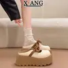 Sapatos Mary Jane com Solado Grosso de 7cm para Aumentar a Altura para Mulheres Baixas, Slip-On, Sem Costas, Bico Fechado Meio-Mules para Combinar com Vestidos